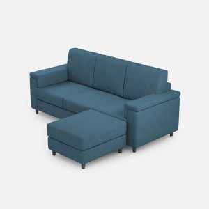 Divano Marrak 3 posti (tre sedute da 60cm) + pouf misure esterne L.208 P.155 colore avio