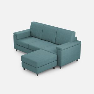 Divano Marrak 3 posti (tre sedute da 60cm) + pouf misure esterne L.208 P.155 colore petrolio