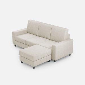 Divano Sakar 3 posti (tre sedute da 60cm) + pouf misure esterne L.208 P.155 colore latte