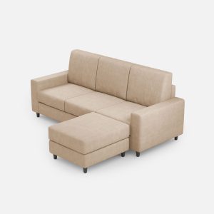 Divano Sakar 3 posti (tre sedute da 60cm) + pouf misure esterne L.208 P.155 colore beige