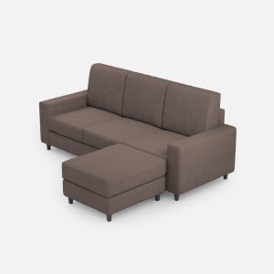 Divano Sakar 3 posti (tre sedute da 60cm) + pouf misure esterne L.208 P.155 colore talpa