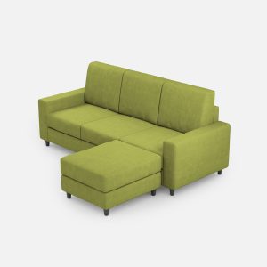 Divano Sakar 3 posti (tre sedute da 60cm) + pouf misure esterne L.208 P.155 colore verde