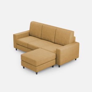 Divano Sakar 3 posti (tre sedute da 60cm) + pouf misure esterne L.208 P.155 colore ocra