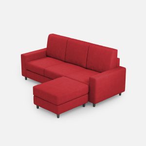 Divano Sakar 3 posti (tre sedute da 60cm) + pouf misure esterne L.208 P.155 colore rosso