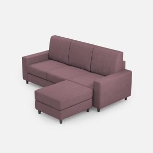Divano Sakar 3 posti (tre sedute da 60cm) + pouf misure esterne L.208 P.155 colore prugna