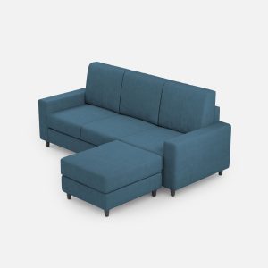 Divano Sakar 3 posti (tre sedute da 60cm) + pouf misure esterne L.208 P.155 colore avio