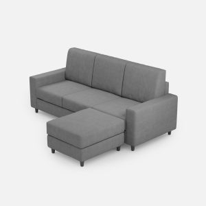 Divano Sakar 3 posti (tre sedute da 60cm) + pouf misure esterne L.208 P.155 colore grigio