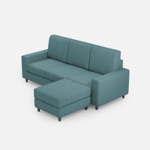 Divano Sakar 3 posti (tre sedute da 60cm) + pouf misure esterne L.208 P.155 colore petrolio