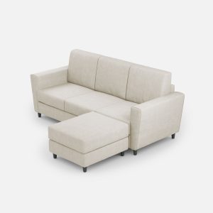 Divano Yasel 3 posti (tre sedute da 60cm) + pouf misure esterne L.212 P.155 colore latte