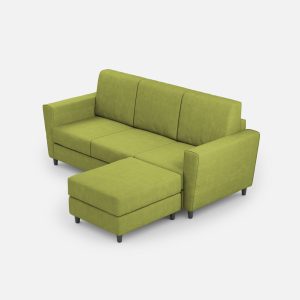 Divano Yasel 3 posti (tre sedute da 60cm) + pouf misure esterne L.212 P.155 colore verde