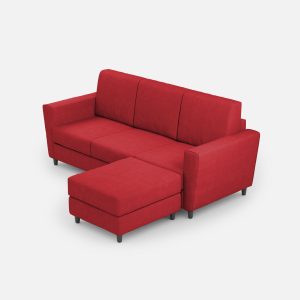 Divano Yasel 3 posti (tre sedute da 60cm) + pouf misure esterne L.212 P.155 colore rosso
