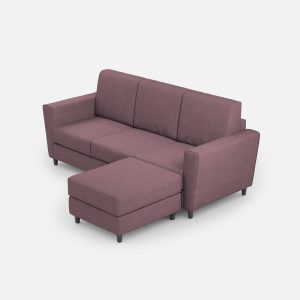 Divano Yasel 3 posti (tre sedute da 60cm) + pouf misure esterne L.212 P.155 colore prugna