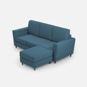 Divano Yasel 3 posti (tre sedute da 60cm) + pouf misure esterne L.212 P.155 colore avio
