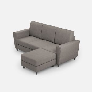 Divano Yasel 3 posti (tre sedute da 60cm) + pouf misure esterne L.212 P.155 colore grigio