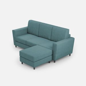 Divano Yasel 3 posti (tre sedute da 60cm) + pouf misure esterne L.212 P.155 colore petrolio
