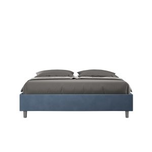 Letto matrimoniale senza rete imbottito 160x210 microfibra blu Azelia