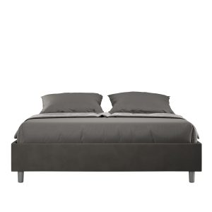 Letto matrimoniale senza rete imbottito 160x210 microfibra grigio Azelia