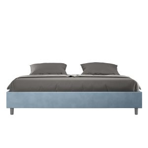 Letto matrimoniale king size senza rete imbottito 180x190 microfibra azzurro Azelia