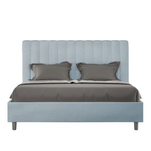 Letto matrimoniale francese senza rete imbottito 140x190 microfibra azzurro Agueda
