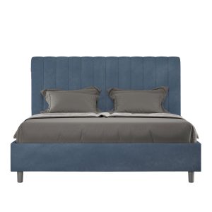Letto matrimoniale francese senza rete imbottito 140x190 microfibra blu Agueda