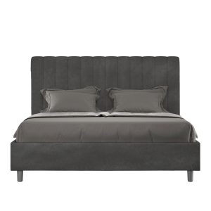 Letto matrimoniale francese senza rete imbottito 140x190 microfibra grigio Agueda