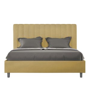 Letto matrimoniale francese senza rete imbottito 140x190 microfibra ocra Agueda