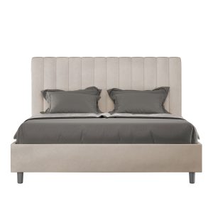 Letto matrimoniale francese senza rete imbottito 140x190 microfibra sabbia Agueda
