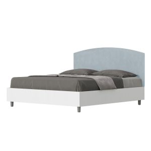 Letto matrimoniale senza rete 160x200 bianco frassino testata microfibra azzurro Antilia