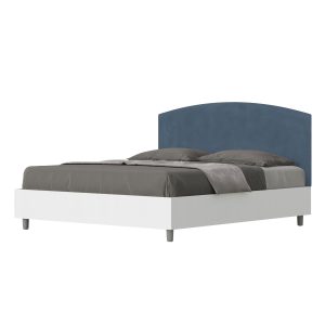 Letto matrimoniale senza rete 160x200 bianco frassino testata microfibra blu Antilia