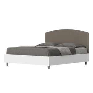 Letto matrimoniale senza rete 160x200 bianco frassino testata similpelle cappuccino Antilia
