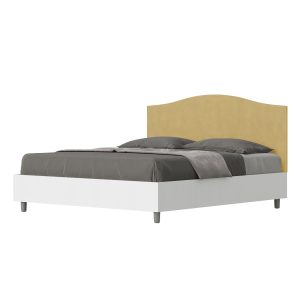 Letto matrimoniale senza rete 160x190 bianco frassino testata microfibra ocra Grace