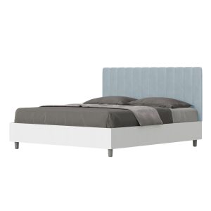 Letto matrimoniale senza rete 160x190 bianco frassino testata microfibra azzurro Kaia