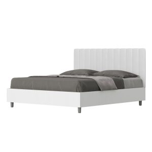 Letto matrimoniale senza rete 160x190 bianco frassino testata similpelle bianco Kaia