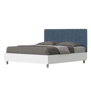 Letto matrimoniale senza rete 160x190 bianco frassino testata microfibra blu Kaia