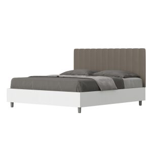 Letto matrimoniale senza rete 160x190 bianco frassino testata similpelle cappuccino Kaia