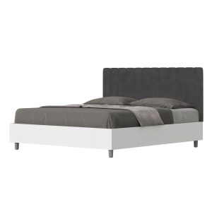Letto matrimoniale senza rete 160x190 bianco frassino testata microfibra grigio Kaia