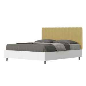 Letto matrimoniale senza rete 160x190 bianco frassino testata microfibra ocra Kaia