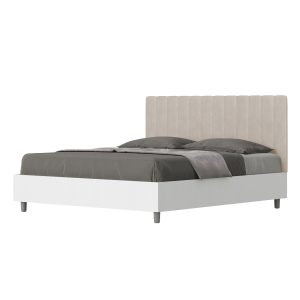 Letto matrimoniale senza rete 160x190 bianco frassino testata microfibra sabbia Kaia