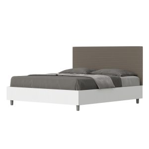 Letto matrimoniale senza rete 160x190 bianco frassino testata similpelle cappuccino Level