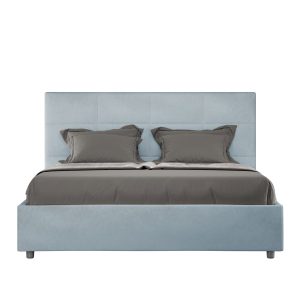 Letto matrimoniale senza rete imbottito 160x190 microfibra azzurro Mika