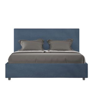 Letto matrimoniale senza rete imbottito 160x190 microfibra blu Mika