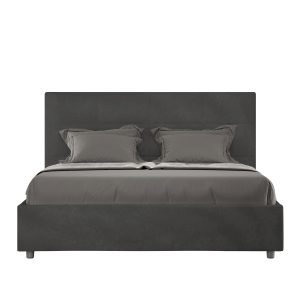 Letto matrimoniale senza rete imbottito 160x190 microfibra grigio Mika