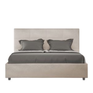 Letto matrimoniale senza rete imbottito 160x190 microfibra sabbia Mika