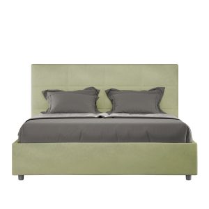 Letto matrimoniale francese senza rete imbottito 140x200 microfibra tè verde Mika