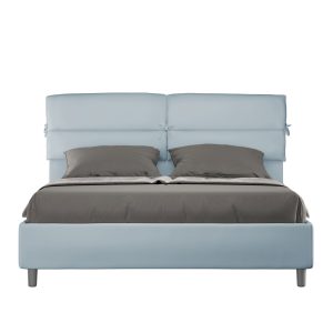 Letto matrimoniale contenitore doppia alzata imbottito 160x210 microfibra azzurro Nandy