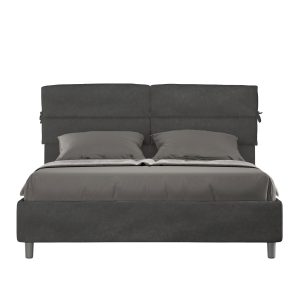 Letto matrimoniale contenitore doppia alzata imbottito 160x210 microfibra grigio Nandy
