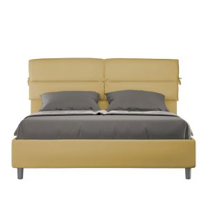 Letto matrimoniale contenitore doppia alzata imbottito 160x210 microfibra ocra Nandy