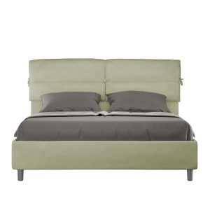 Letto matrimoniale contenitore doppia alzata imbottito 160x210 microfibra tè verde Nandy