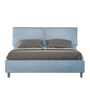 Letto matrimoniale contenitore doppia alzata imbottito 160x210 microfibra azzurro Sleeper
