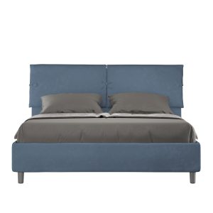 Letto matrimoniale contenitore doppia alzata imbottito 160x210 microfibra blu Sleeper